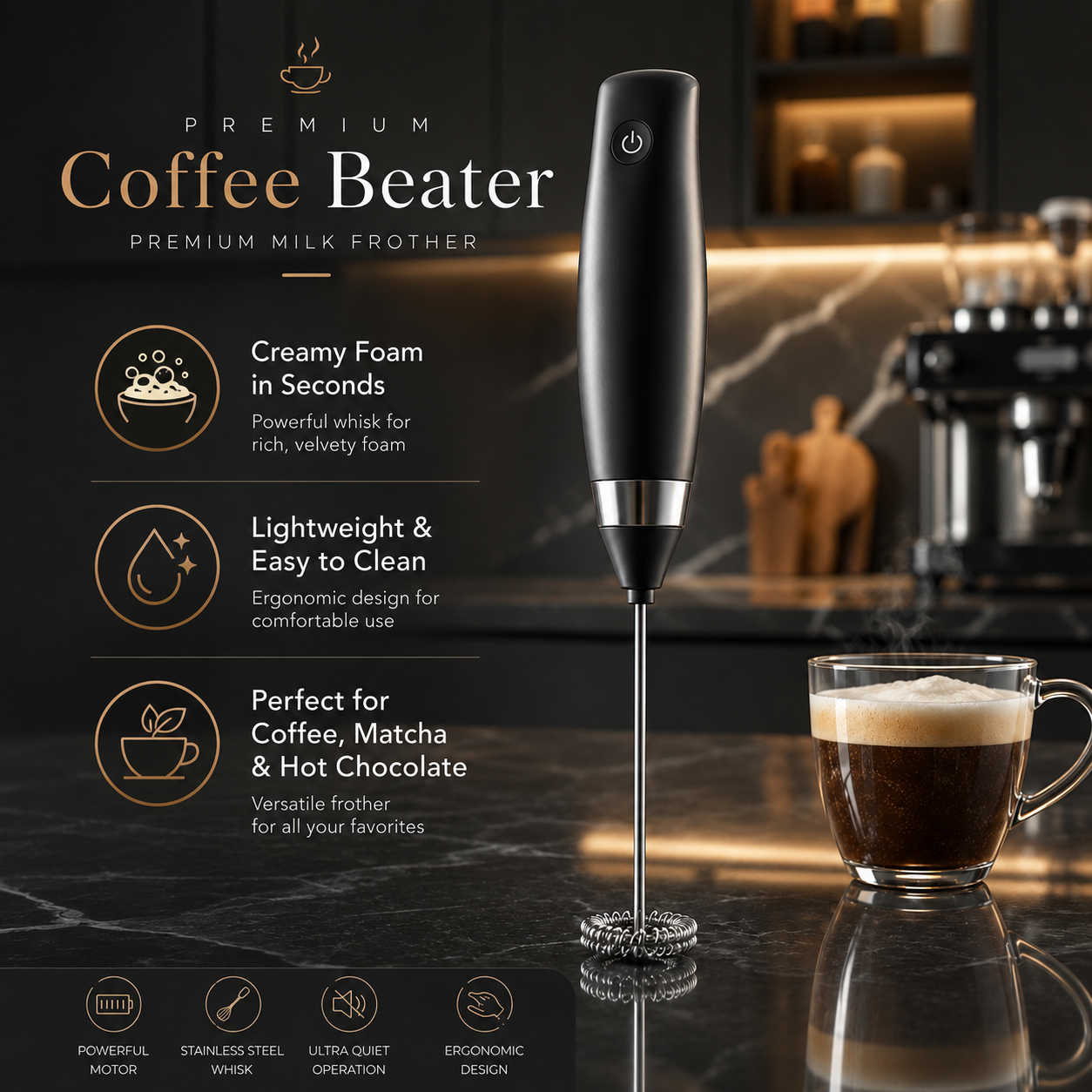 Coffee Beater Milk Frother – Handheld Electric Foam Maker for Coffee, Tea & Milk