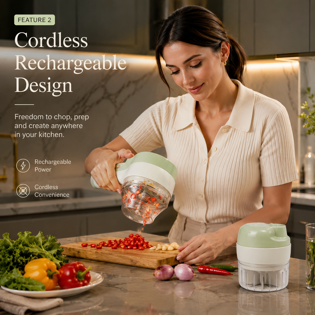 Rechargeable 4 in 1 Electric Vegetable Cutter, Slicer, Chopper, Grinder & Peeler