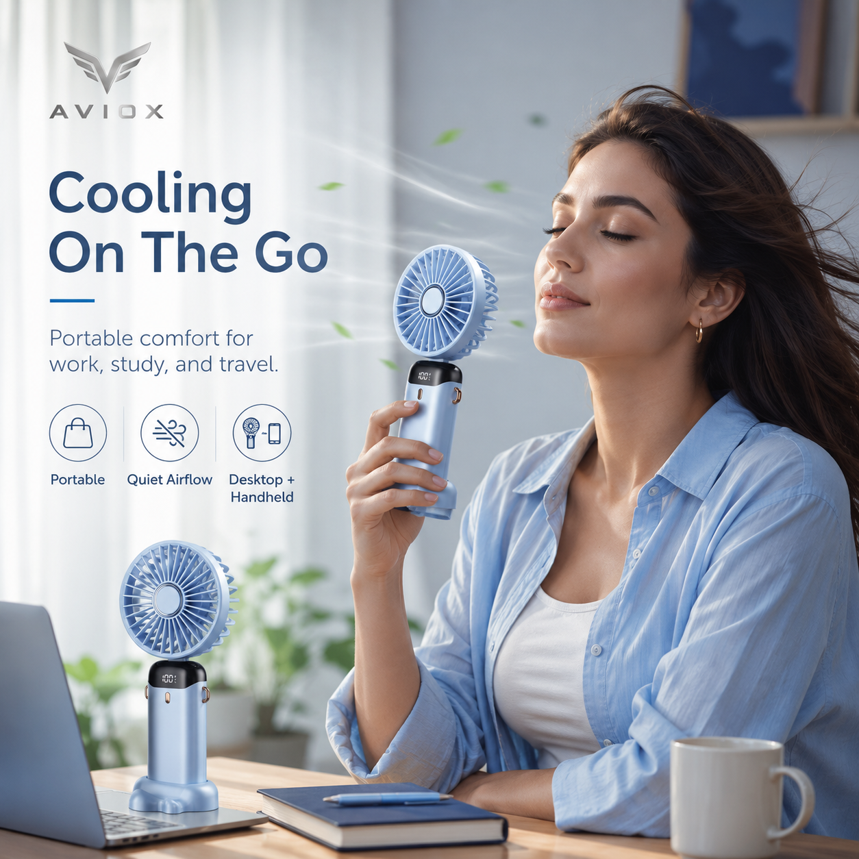 Digital Display Portable Mini Fan – Rechargeable Handheld Cooling Fan with Battery Display