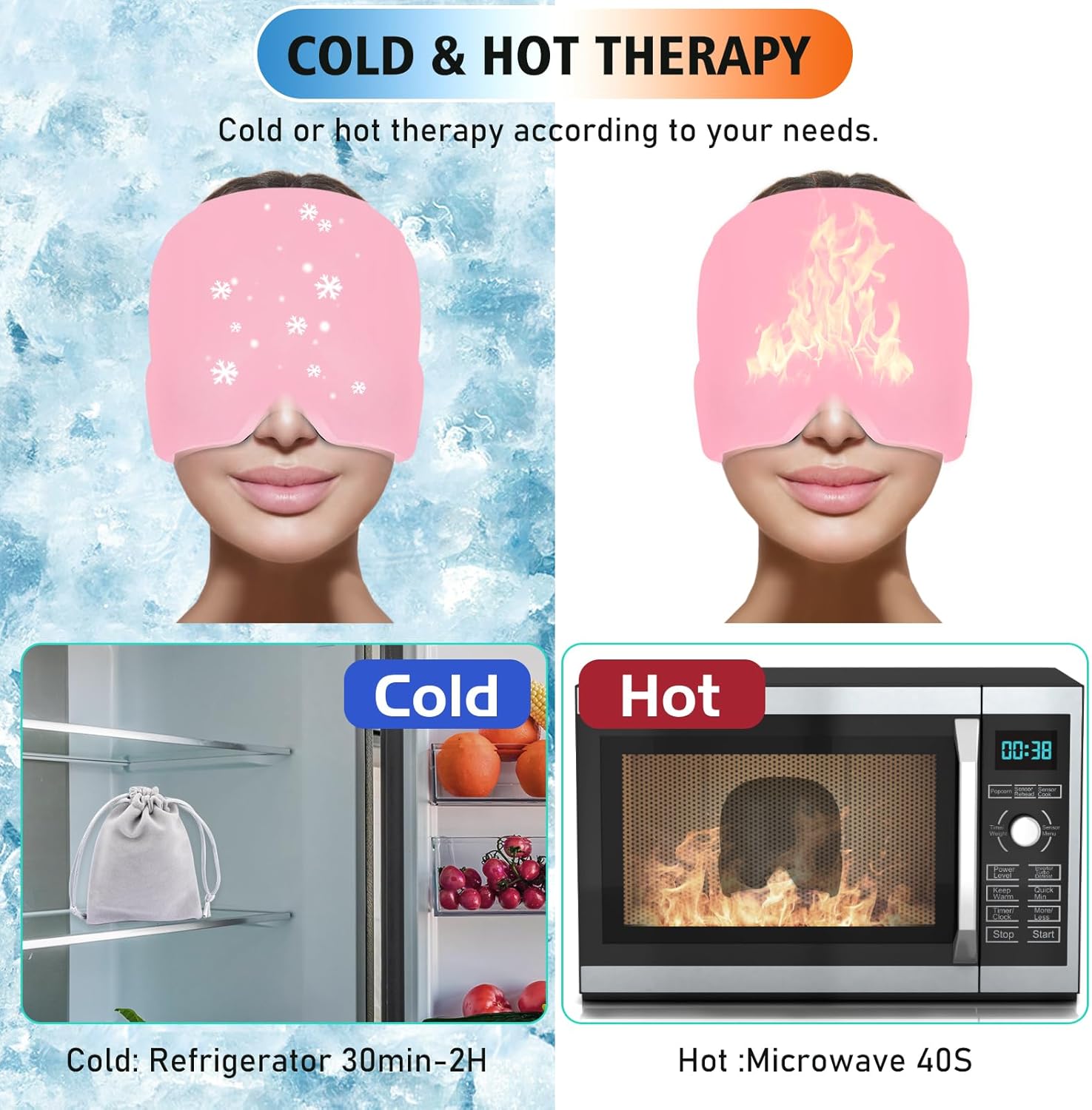 Instant Headache Relief Cap | Cooling Gel Migraine Relief Hat | Hot & Cold Therapy for Head Comfort
