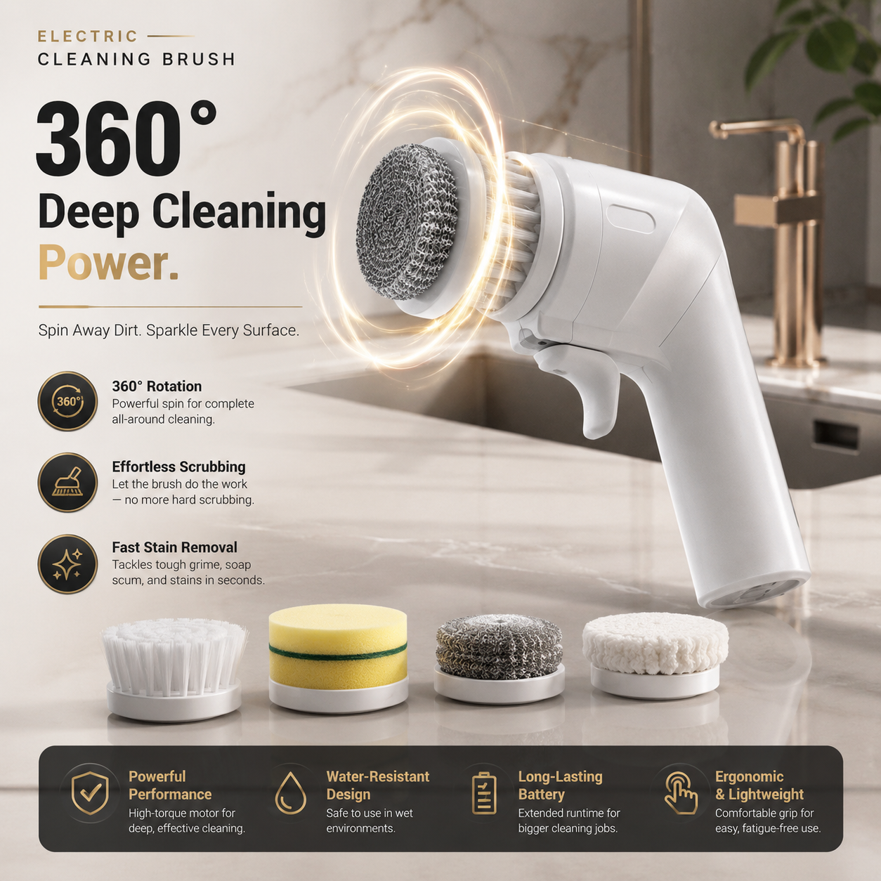 Electric Cleaning Brush for Kitchen, Bathroom & Tile Cleaning