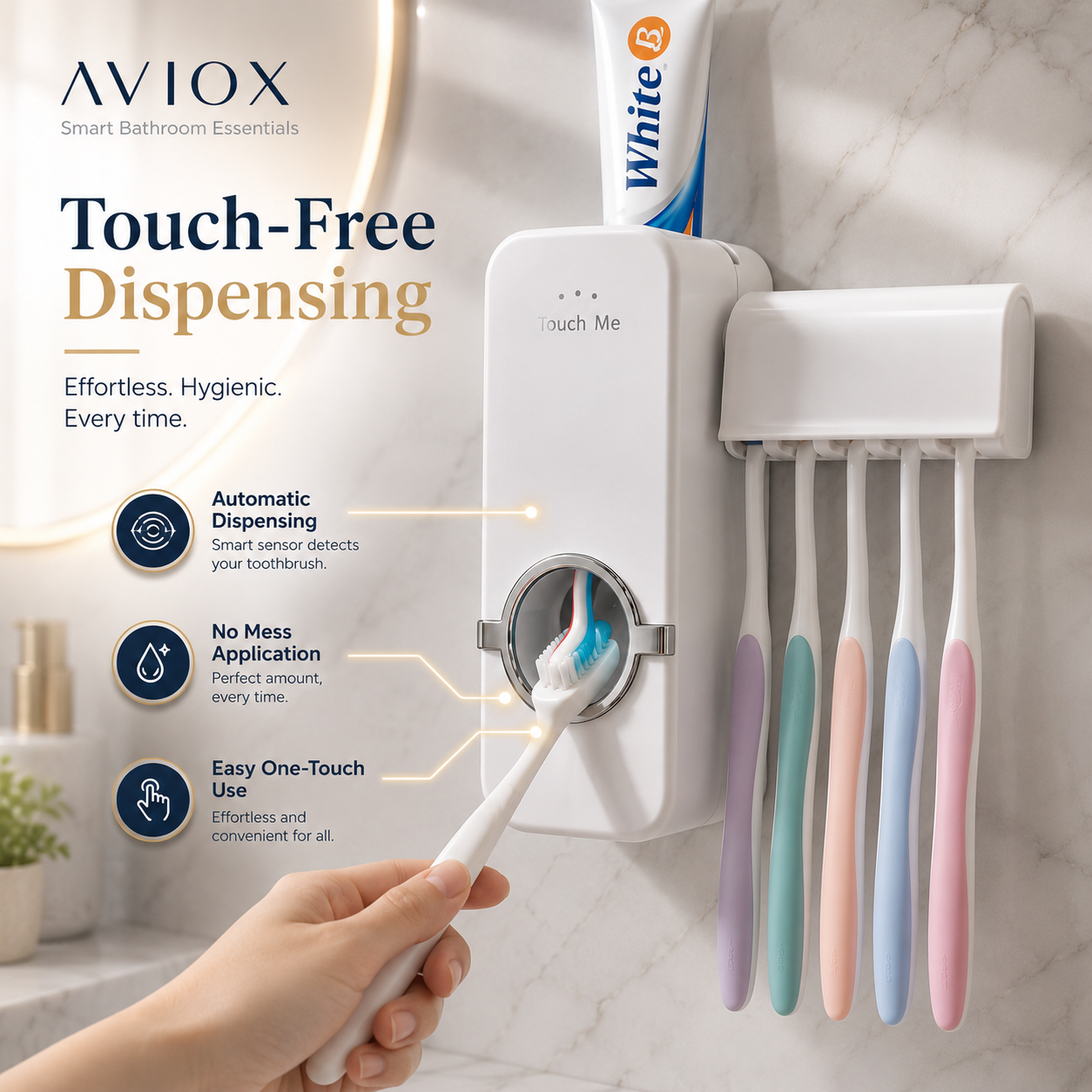 Automatic Toothpaste Dispenser Wall Mounted | Hands-Free Toothpaste Squeezer & Toothbrush Holder