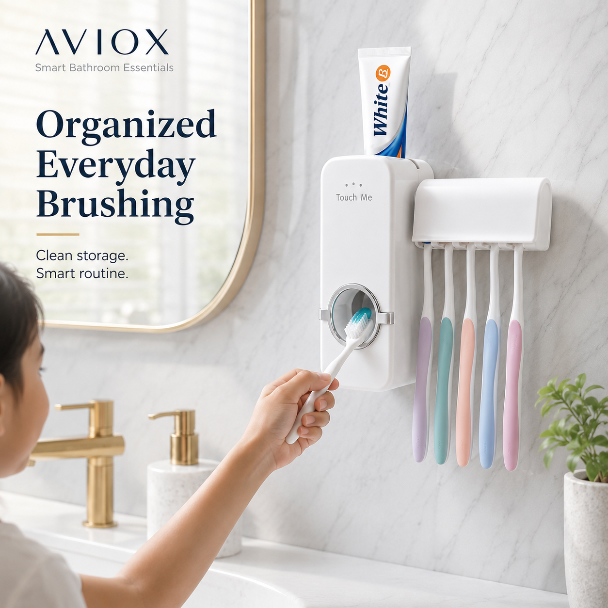 Automatic Toothpaste Dispenser Wall Mounted | Hands-Free Toothpaste Squeezer & Toothbrush Holder