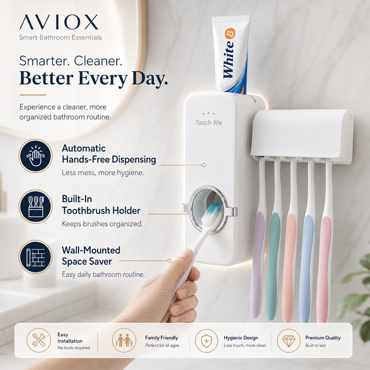 Automatic Toothpaste Dispenser Wall Mounted | Hands-Free Toothpaste Squeezer & Toothbrush Holder