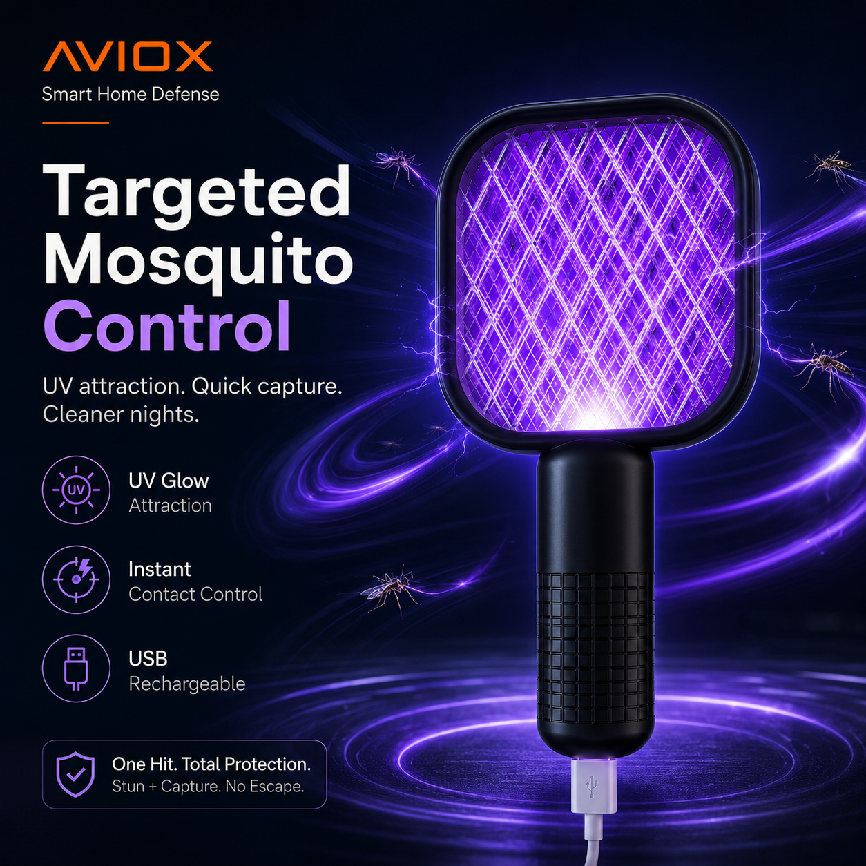Electric Mini USB Mosquito Killer Racquet Lamp – Wireless Rechargeable Night Light & Insect Catcher