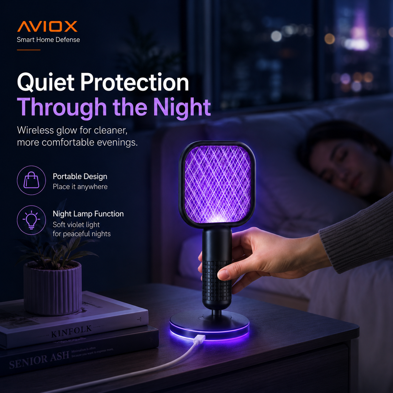 Electric Mini USB Mosquito Killer Racquet Lamp – Wireless Rechargeable Night Light & Insect Catcher