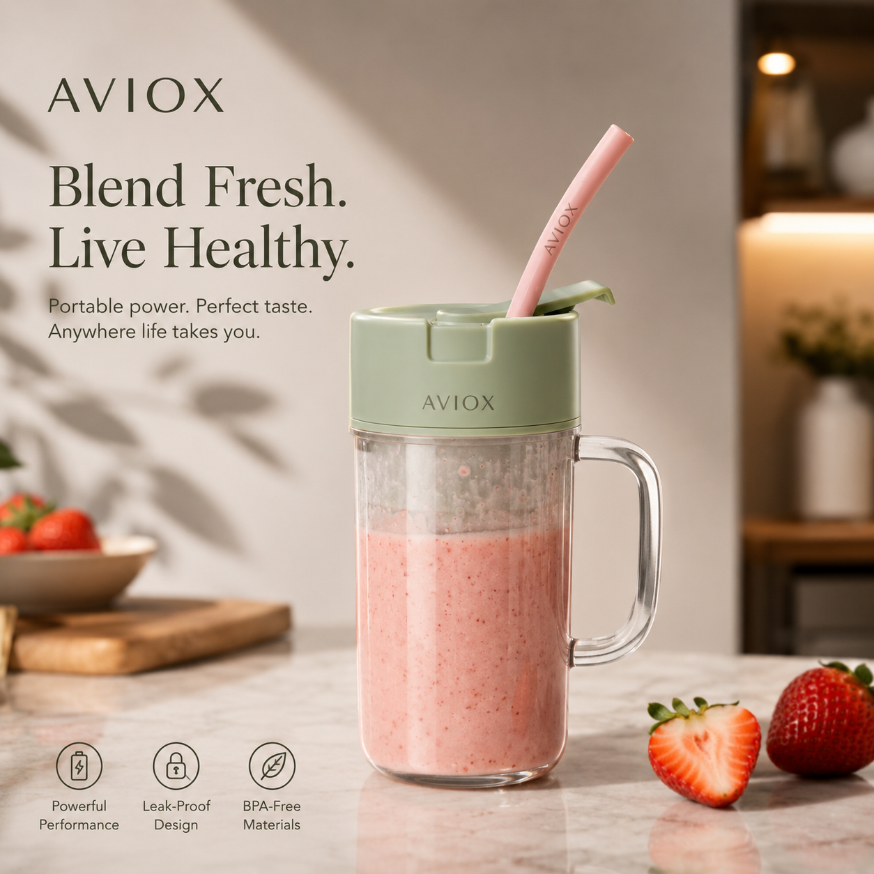 Portable Blender Juicer Cup with Straw – Mug Shaped Cordless Mini Juicer