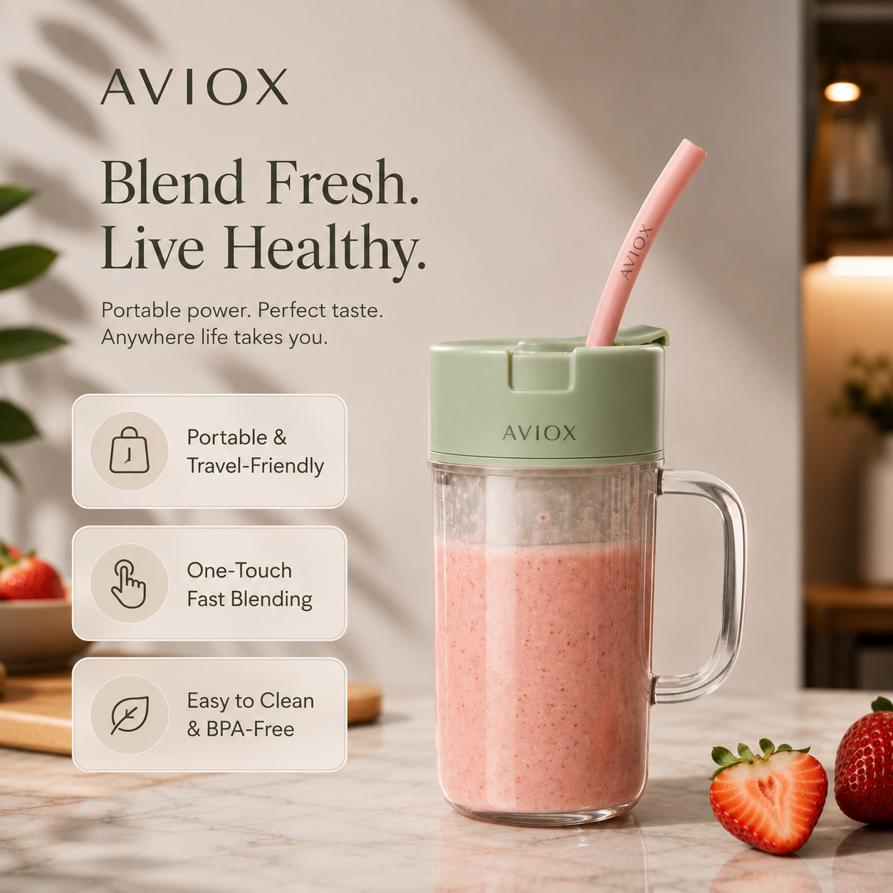 Portable Blender Juicer Cup with Straw – Mug Shaped Cordless Mini Juicer