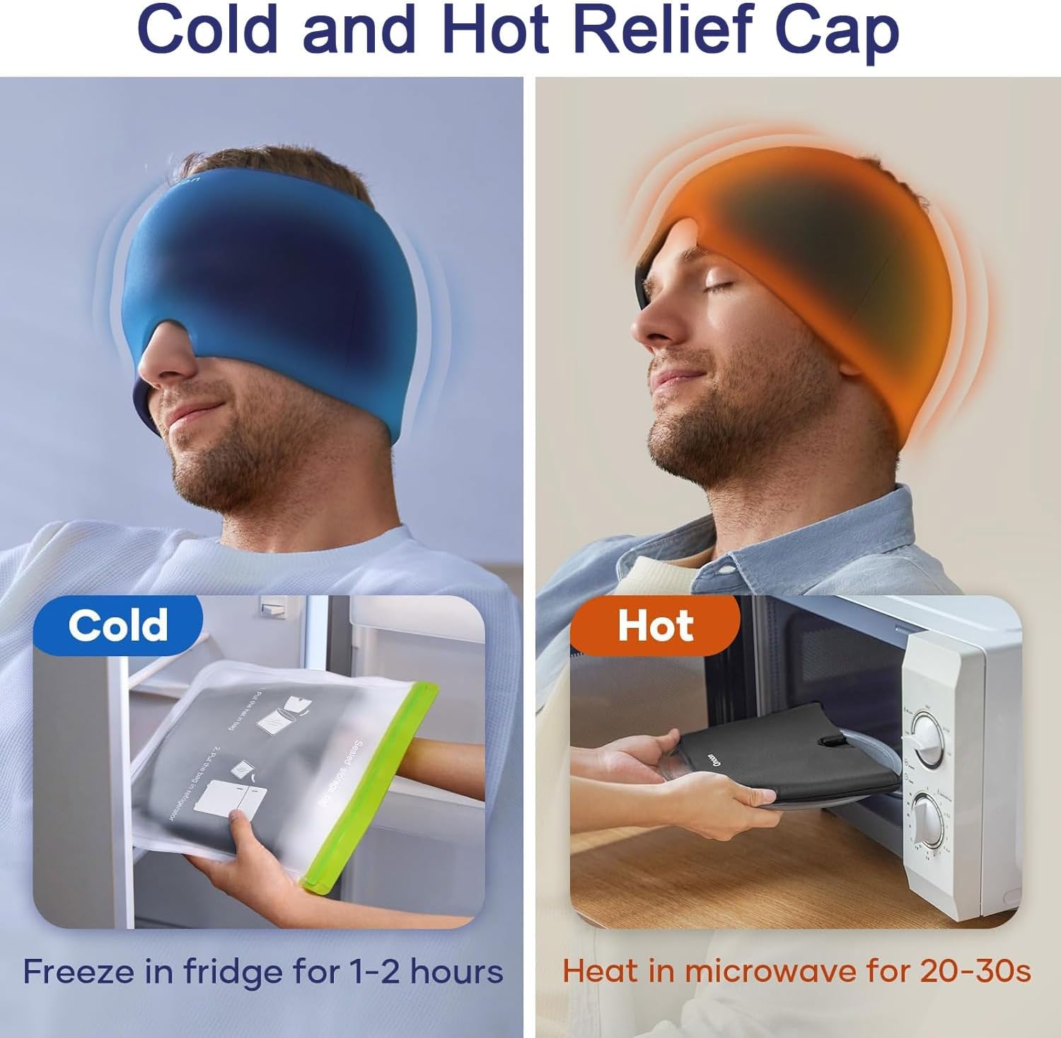 Instant Headache Relief Cap | Cooling Gel Migraine Relief Hat | Hot & Cold Therapy for Head Comfort